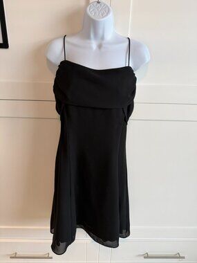 Betsy & Adam Black Chiffon Mini Dress | Spaghetti Strap Draped Neck | Size XS/S